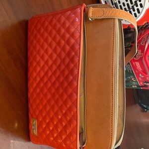 Consuela orange and tan quilted leather crossbody bag